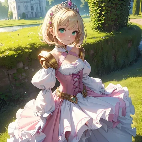 Masterpiece, high fantasy artwork, HD, epic fantasy art, high fantasy genre, high quality, carefuly detailed, high resolution, very detailed features and textures, solo character.
{{(A 13-years-old human girl princess:(she has: fair skin. very short blonde...