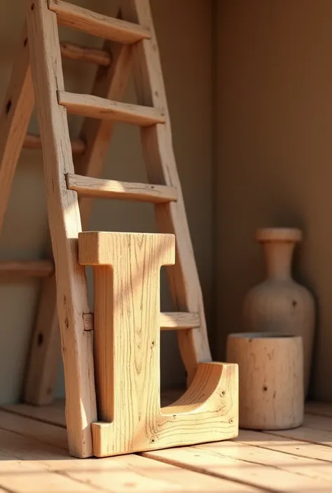 letter L made of wood next to a ladder 