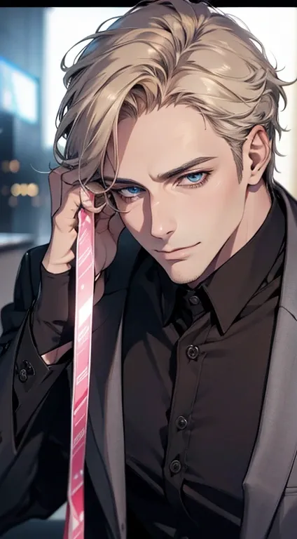 (best quality,4k,8k,highres,masterpiece:1.2),ultra-detailed,(realistic,photorealistic,photo-realistic:1.37),1 man,31 years old,mature man,very handsome,without expression,smile,short grey golden hair,blue eyes,penetrating gaze,perfect face without errors,i...