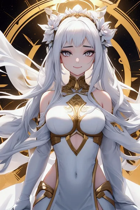 create a female goddess with golden proportions all in white as if it were a 3d model with white texture, the white background. ...