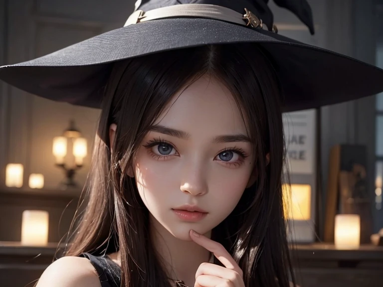 ((perfect image)), ((perfect face)), ((ultra detailed)), ((perfect body)), ((1)), a girl in witch&#39;s clothing consisting of a skirt above the knees, a shirt and a hooded coat, wearing high-top boots, purple clothes with red and black details, with a cho...