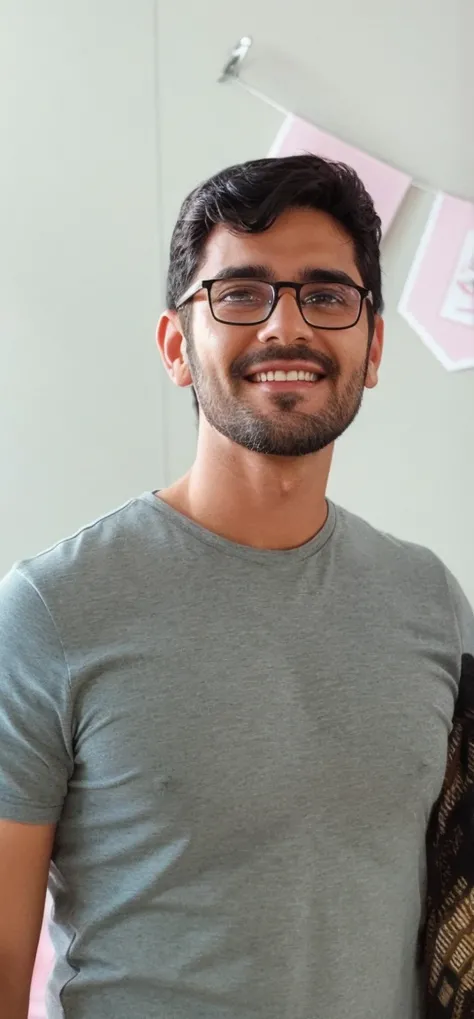 Man with glasses, black hair, barba