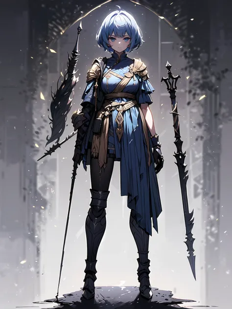 Design a layout showcase Gaming character, (1girl). Golden+Purle clothes, stylish and unique, ((showcase weapon:1.4)), magic staff, (masterpiece:1.2), (best quality), 4k, ultra-detailed, (Step by step design, layout art:1.5), (luminous lighting, atmospheri...