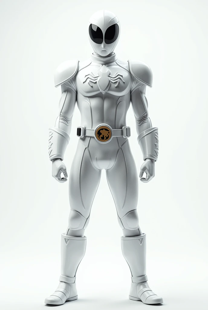 (photorealism:1.2), full full Body photorealistic an Handsome Japanese Sentai hero. His suit should be White and silver metallic micro scales textured spandex.with gloves and belt and race track design. He should have a special white pentagonal logo with  ...