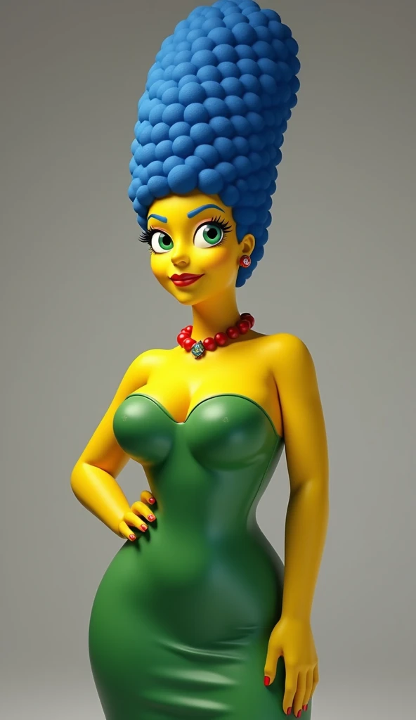 marge simpson, super realistic, human look, Model body! green dress, 8k image quality, large breasts, Beautiful Women! Marge Simpson real life.
