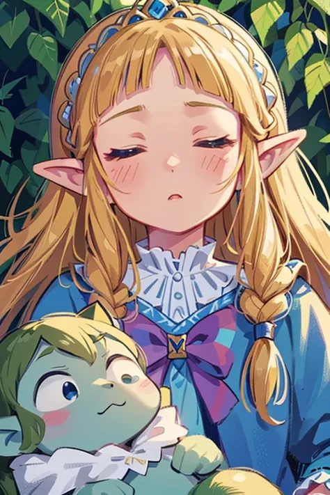 High resolution、Detailed Background、(Beautiful face in every detail:1.4)、Anatomically correct、(detailed expression) Princess Zelda steps on a sleeping goblin&#39;s face with her high heels　At my feet, a goblin was sleeping comfortably.　While exploring the ...