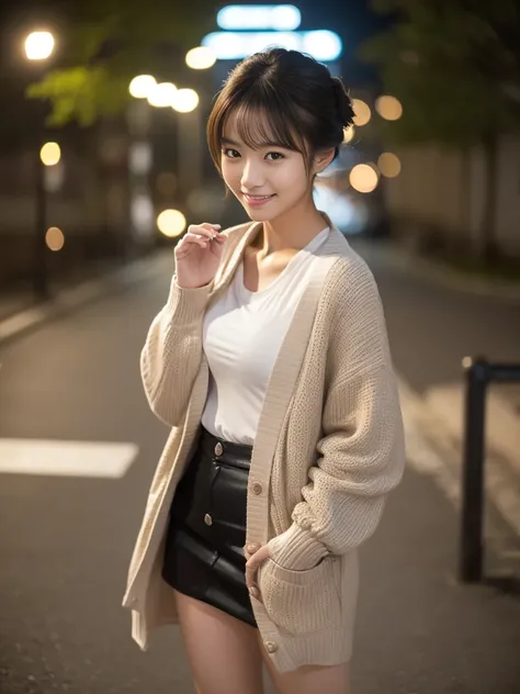 Full Body Shot, (Late-night secret meeting)
break, 
(cardigan:1.2), (Fashion model posing:1.2), 
break, 
View your viewers, Japanese female university student, (One Woman:1.2), She is very beautiful, Glowing Skin, Perfect Face, Cute and symmetrical face, S...