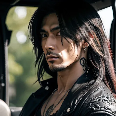 1 man, male, Japanese man, Visual Kai hairstyle, ultra detailed face and body, hyperrealistic, realistic representation, muscular, broad shoulders, tattoos gothic style, piercings, Visual Kei style, hairstyle Visual Kei, blond, long hair, 30 years old, age...