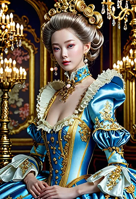 live-action、real、a beautiful female android in rococo style, high quality, intricate details, lifelike, realistic, photorealisti...