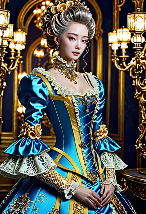 live-action、real、a beautiful female android in rococo style, high quality, intricate details, lifelike, realistic, photorealisti...