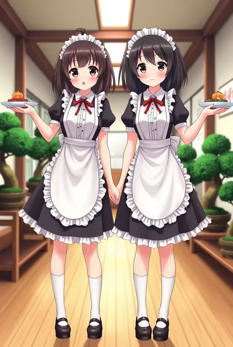 Anime elementary school twins Japanese style maid outfit