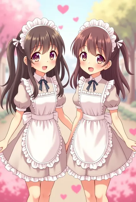 Anime Elementary school twins White maid costume Pink paper　Top Girls Care