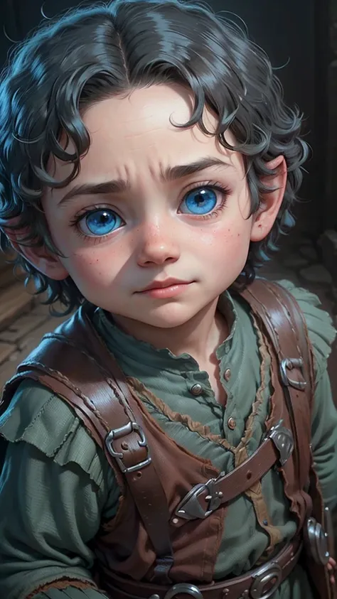 (cbzbb:1.25), portrait of cutest frodo baggins blue eyes , artstation, cgi_animation,