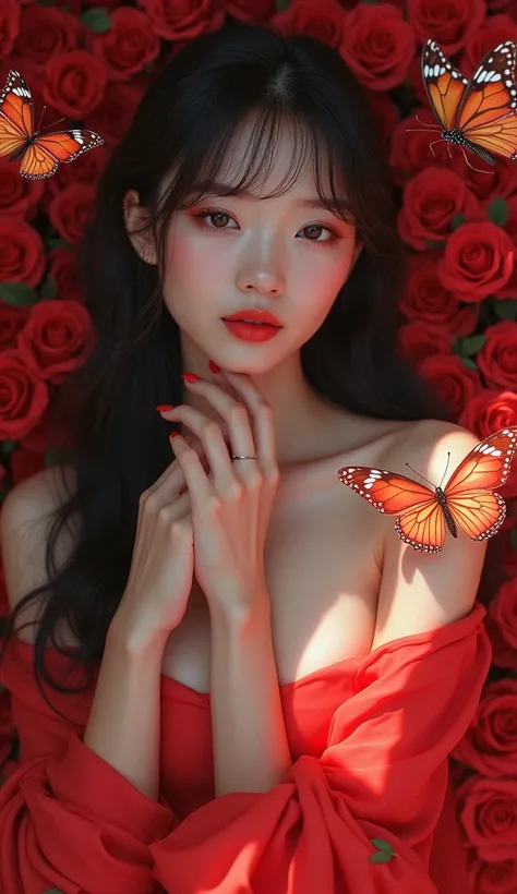 prompt
kontemporer Art, abstract art, beautiful asian woman with long straight hair and bangs, Beautiful eyes, beautiful red lips, ideal sexy body, wearing a long white and pink knee-length dress, both palms gently touched his neck, looks spoiled, clean up...