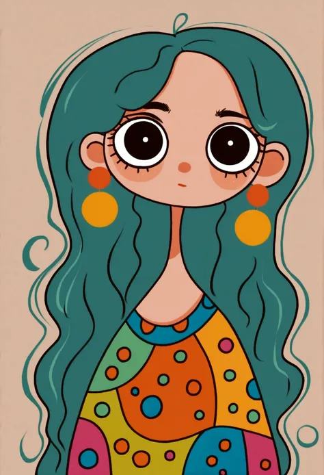 Exaggerated performance techniques，Picasso Art Style：1.37.Flat wind，vector，Childish art cartoon，Cartoon Girl,Big eyes，Cute expression，Exaggerated hair，Minimalism，Lovely art style, Colorful! Digital illustration style, The Art of Mathematics. Colorful comic...