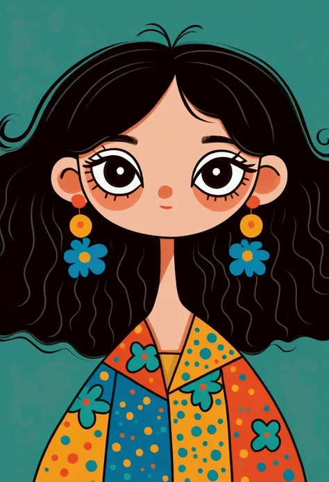 Exaggerated performance techniques，Picasso Art Style：1.37.Flat wind，vector，Childish art cartoon，Cartoon Girl,Big eyes，Cute expression，Exaggerated hair，Minimalism，Lovely art style, Colorful! Digital illustration style, The Art of Mathematics. Colorful comic...