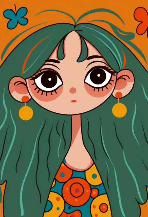 Exaggerated performance techniques，Picasso Art Style：1.37.Flat wind，vector，Childish art cartoon，Cartoon Girl,Big eyes，Cute expression，Exaggerated hair，Minimalism，Lovely art style, Colorful! Digital illustration style, The Art of Mathematics. Colorful comic...