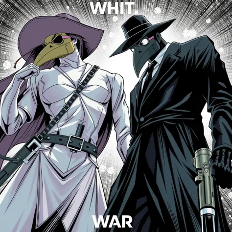 spy vs spy comic, Grey Spy, a powerful lady with brass knuckles, standing strong in victory in a Peter Kuper-style splash page. The two spies, (SPY VS SPY. mad magazine Antonio Prohías one in white and the other in black, with their iconic over-sized fedor...