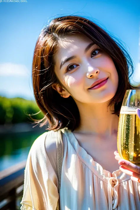 ((Wine Glasses)),(Wine bottle),((Champagne glasses)),Happy smile、short hair,The best smile、Japanese actress,so beautiful(It looks like the real thing),dress、red wine、White Wine、Sparkling wine、Slim couple、Model Couple、(Realistic, Intricate details:1.2), Ama...