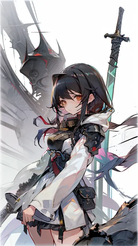 anime girl with sword and armor standing in front of a dragon, by shitao, from arknights, trending on artstation pixiv, top rate...