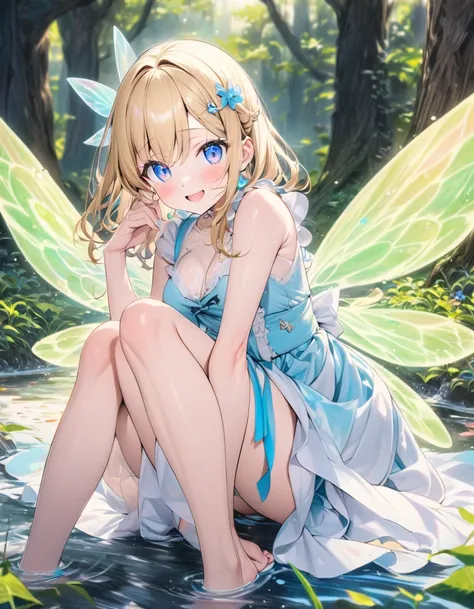 ((style:colored pencil,bright colors)),(anime)、(masterpiece:1.2),in the woods、transparent and sparkling fairy wings、fairy girl、b...