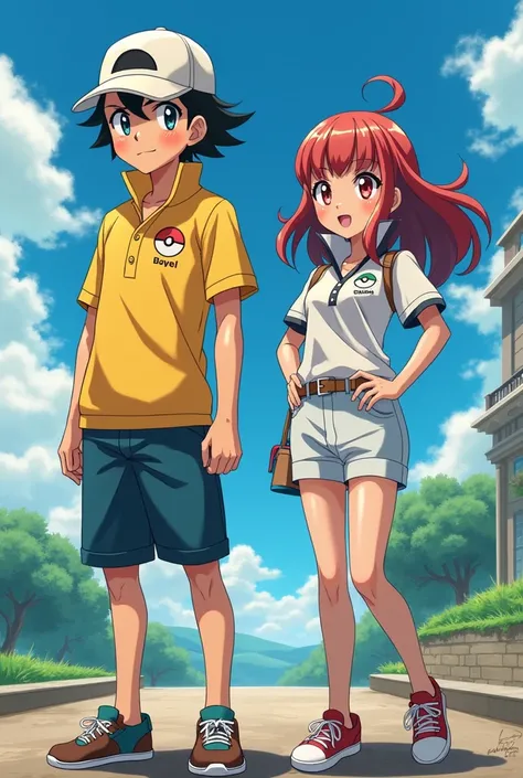 Anime Male and Female Pokemon Trainers both wearing a Massive Popped Collar Polo with a collar so high its taller than their head