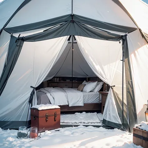 camping in a brand new air tent in a snowstorm