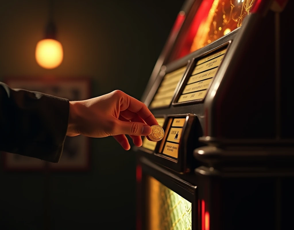 The gold coin I flicked with my thumb traced a path、Miraculously fitting into the coin slot of the jukebox