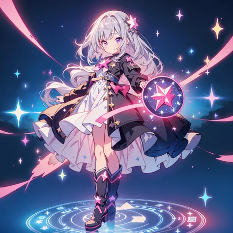 かわいいstarの妖精、The best configuration、Perfect Anatomy、Full body front、Front、Facing forward towards the viewer、One Girl,Best Quality、masterpiece、official art、Super detailed、so beautiful、Cute starの妖精、Gray Hair、Straight Long Hair、milky way、Universe、star charm、st...