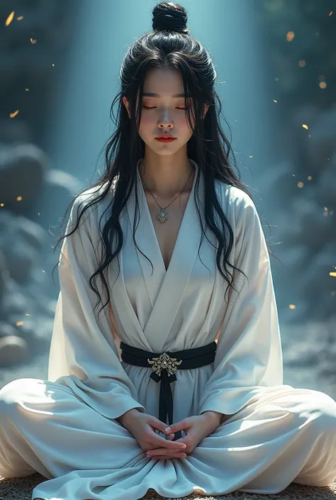 (masterpiece:1.2,Exceptional Quality,mirror-like,Cinematic Experience,Photorealistic:2.0,RAW Photos:2.0),8k,wallpaper,(1 female, black hair),(Detailed hand drawing:2.0),(Beautiful female hands:2.0),(A female ninja sage in the world of illusion:2.0),(Ninja ...