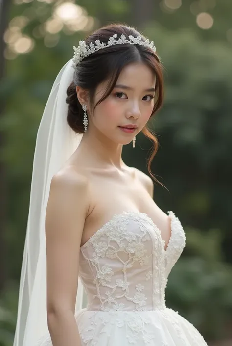 korean girl is taking off her wedding dress in front of the guests, then her huge boobs is out of dress, and showing nipples. an...