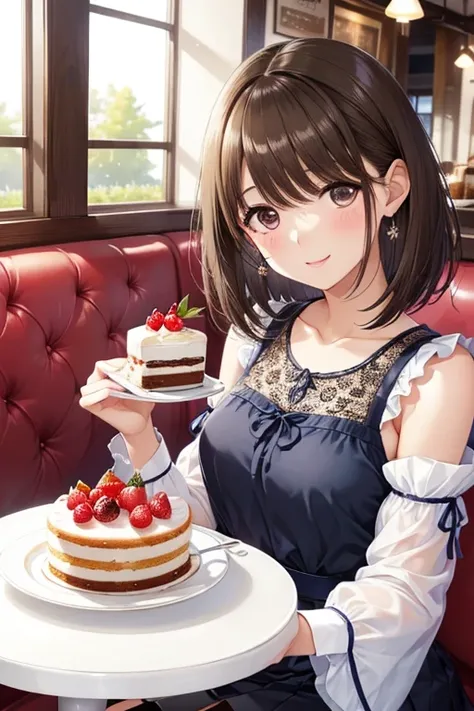 my grandmother、Shiny brown hair, Short Hair, (Beautiful brown eyes、Sparkling eyes, Fine grain)、smile、Ultra-detailed eyes、Highly detailed face, Highly detailed eyes,


Happy expression、Upper Body、Tea time at the cafe、(Enjoy cakes and sweets while chatting a...