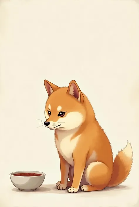  Doge Meme Shiba Inu sitting looking a bowl realistic illustration 