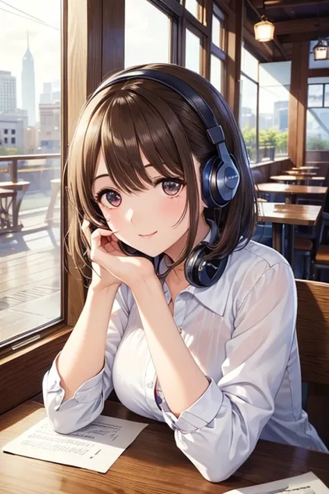 my grandmother、Shiny brown hair, Short Hair, (Beautiful brown eyes、Sparkling eyes, Fine grain)、smile、Ultra-detailed eyes、Highly detailed face, Highly detailed eyes,Cowboy Shot、


At a cafe called City Pop、Making music is relaxing。There is a beautiful view ...