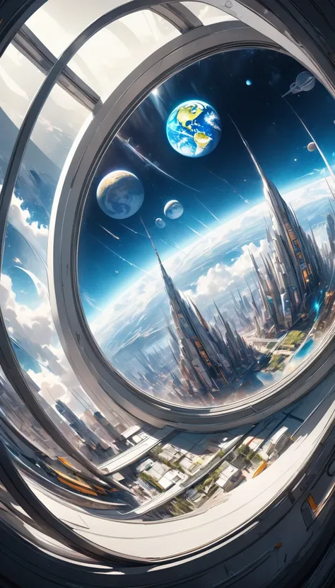 Surreal scene, Lunar City, Future life, Aesthetic Earth seen from a window, Ultra-realism