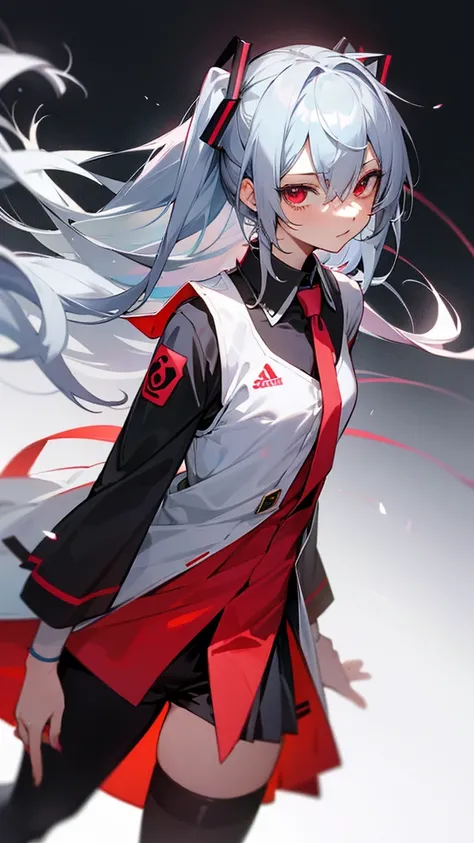 Highest quality　Aoba Miku　Gray Hair　Red eyes　I have nothing　One person　