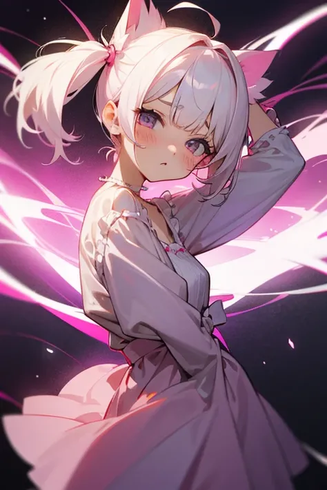 Short white hair, , pink nightgown、Headbang 2.、Twin tails、(Embarrassing)、