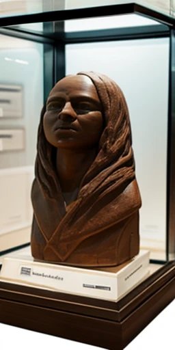 Clay sculptures placed in transparent glass display cases in museums