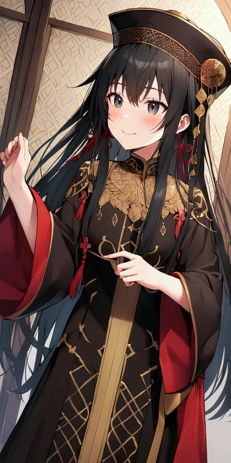 Focus, pixiv Masterpiece, ((Intricate details)), Very detailed, Yukinoshita Yukino, 1 Girl, Black Hair, (Pure,:1.1) happy, black eyes, 哈里发国风格Yukinoshita Yukino, Long hair, Sultanate Clothing, Sultanate Hat, Smile, 女学生 Yukinoshita Yukino, Yukinoshita Yukino...