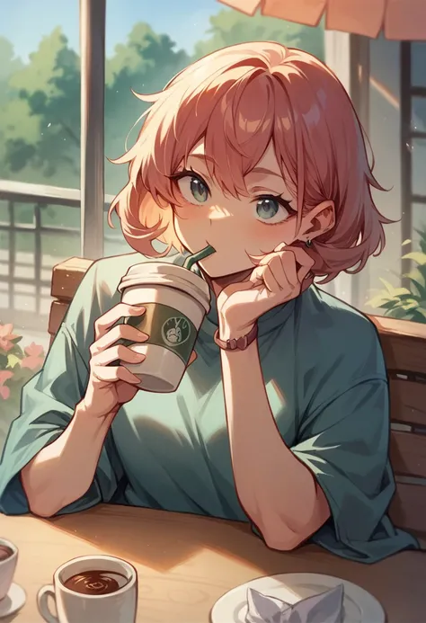 Drinking coffee