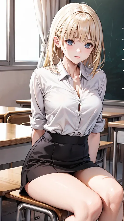 Two young teenage girls; Asian College Student; sweet and innocent; School Uniform; In the classroom; beautiful; Miniskirt and knee socks; Low-cut blouse; Girl with braided hair; Glasses; Her blouse is unbuttoned; Waist exposure; She is very thin; Six Pack...