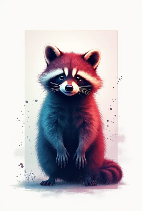 A captivating photograph of a cute extra fluffy baby raccoon. The raccoon has distinct, colorful bands of chromatography on its fur. The bands range from reds to blues. The colors appear to be emanating or merging from the raccoon, creating a dynamic and v...