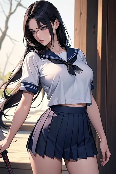 最High image quality, masterpiece, 4K, High image quality, Ultra-high resolution, Highest level of detail, CG drawing（A cool, mature and attractive woman、）Hair、Black Hair、It has a glossy finish.。 Hairstyle、Long Hair、straight、Side bangs（前Hair、Take it down、Fl...