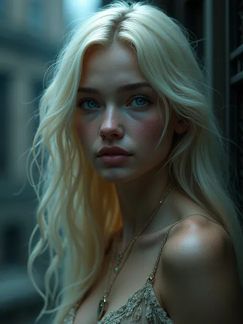 (extremely detailed CG unity 8k wallpaper,masterpiece, best quality, ultra-detailed),(best illumination, best shadow, an extremely delicate and beautiful),floating,high saturation,blonde hair+blue eyes:1.2,gloomy gothic scenery, long hair, gaze into the di...