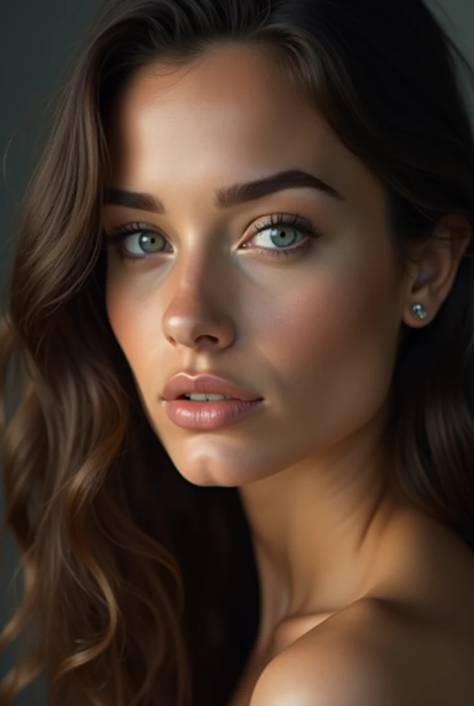 Beautiful model, adjust hyper realistic eyes, focus on eyes, professional studio lighting, by artgerm, trending on artstation, 2d render, close up portrait photo by Annie Leibovitz, film, studio lighting, detailed skin, ultra realistic, bokeh, sharp featur...