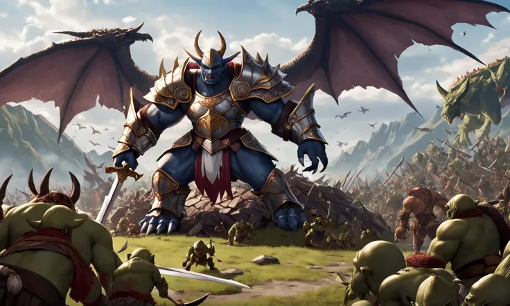 Cute yuna (sexy armor, boodied and bruised warrior, sword bloodied) standing atop a pile of defeated foes (orcs and goblins mainly) exhausted but determined braces for battle as a huge winged monster (wyvern) approaches, fantasy battle ground, final stand