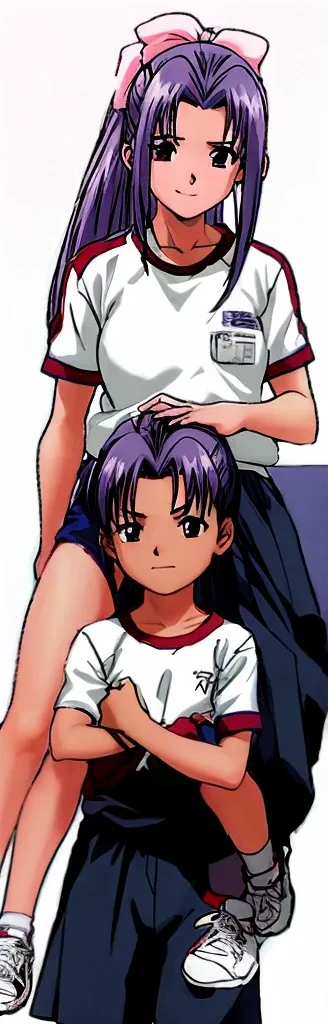 Momoko Koigakubo, wearing gym clothes and showing off her beautiful legs, is smiling and hugging a boy wearing a tracksuit.。High image quality。