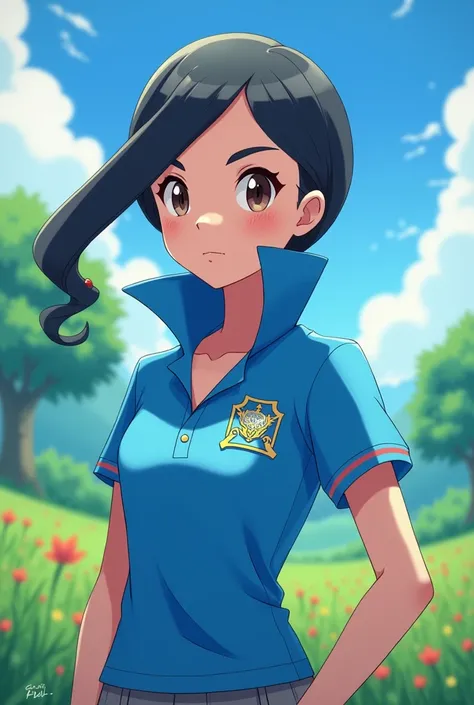 Anime Pokemon Trainer Princess, Lucina wearing a Blue Polo with a Massive Popped Collar Polo