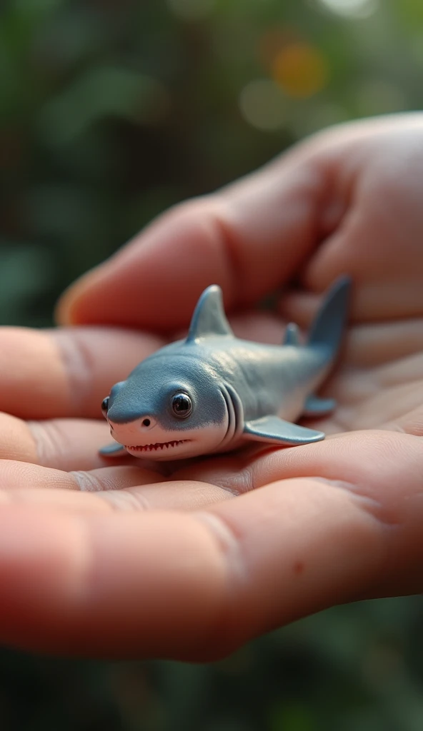 tiny cute baby Shark in hand, real, zoom