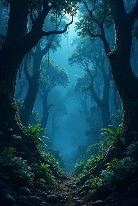 tropical forest night without moon